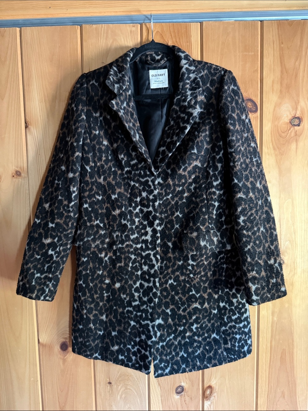 Old Navy Leopard Print Pea Coat in Black and Brown